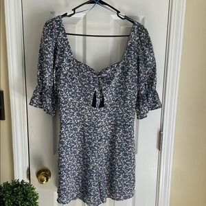 Altar'd State Blue and White Tie Front Floral, Cottagecore Whimsical Jumpsuit